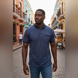 Denim & Flower Navy Blue Polo Shirt Sz XL